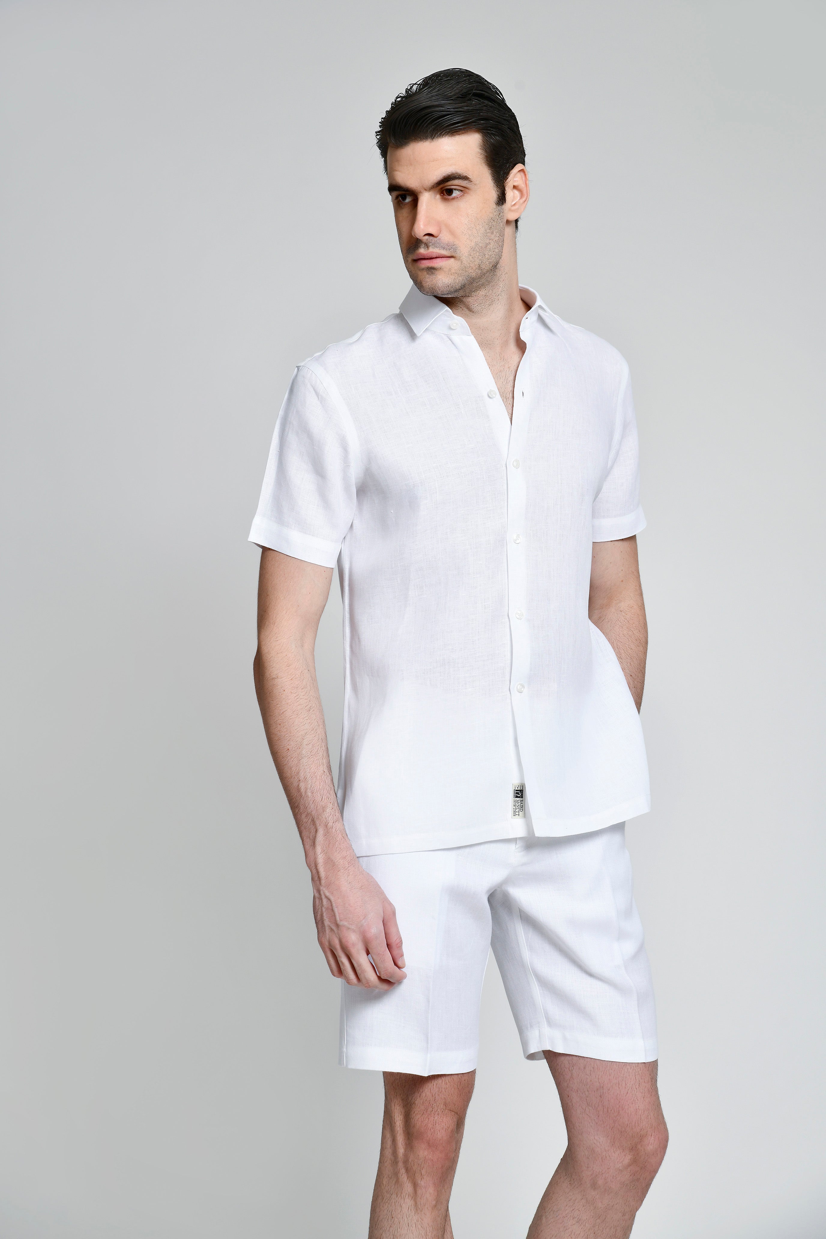 CAMISA MANGA CORTA EN LINO BLANCO