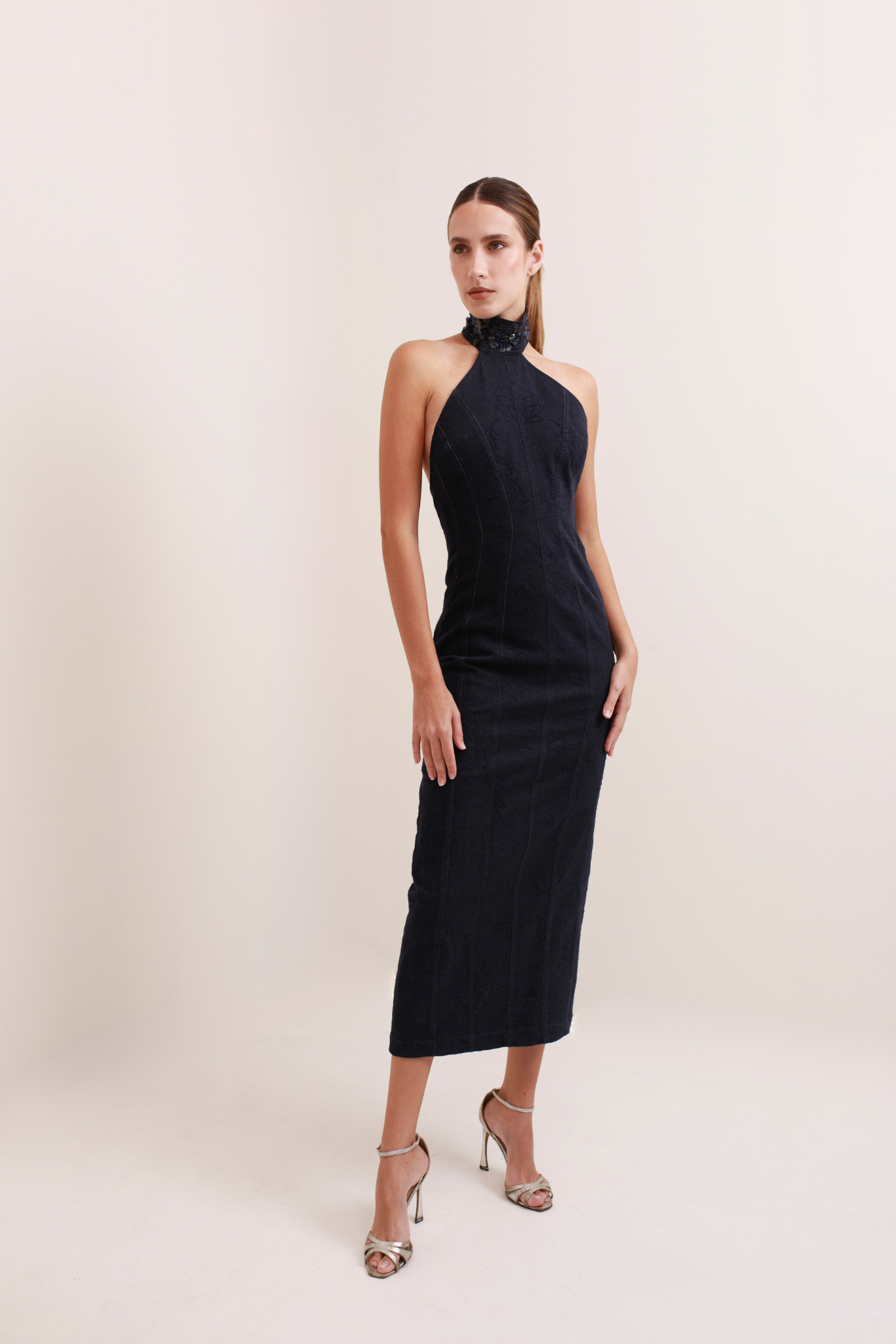 Iman Denim Embroidered Dress
