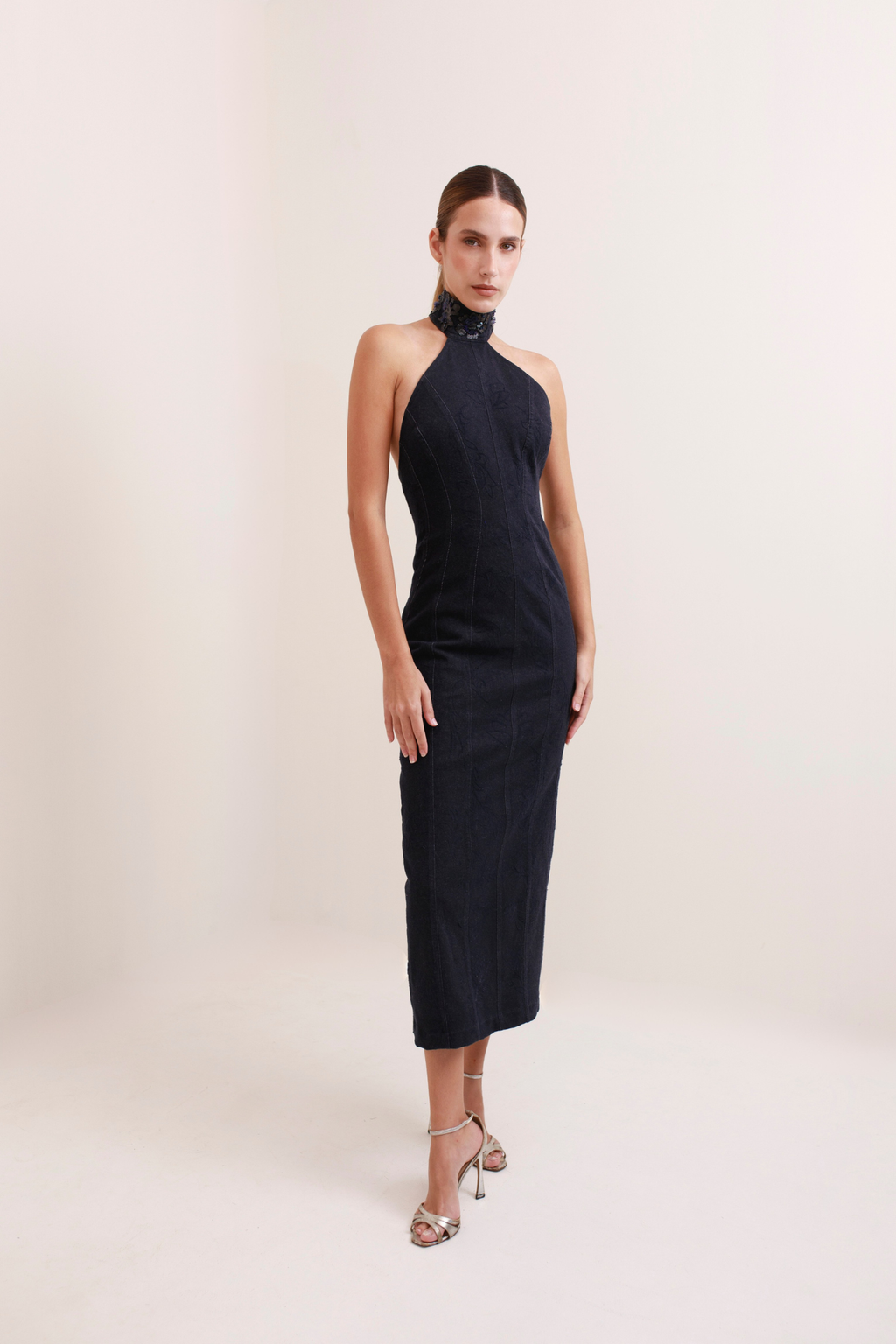 Iman Denim Embroidered Dress